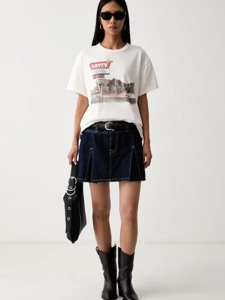 Levi's fustă din catifea reiată INVERTED PLEAT MINI