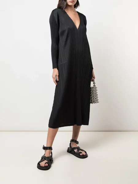 Lung rochie midi Pleats Please Issey Miyake negru