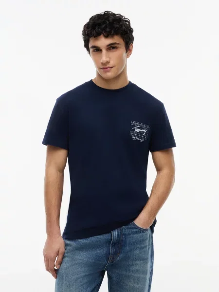 Tommy Jeans Tricou SIGN FLAG bleumarin alb