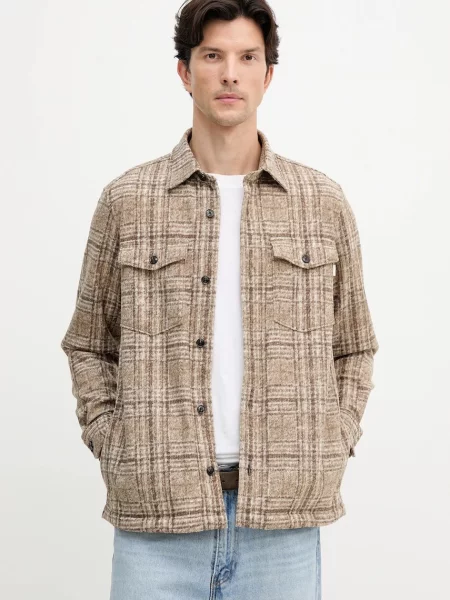 Košile s příměsí vlny Joop! regular s klasickým límcem béžová