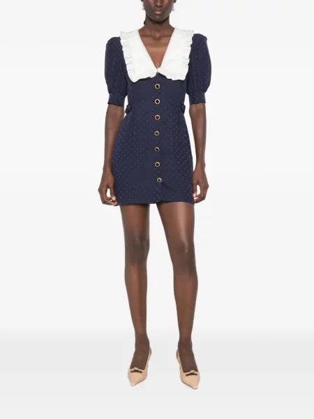 Gulerat rochie mini Alessandra Rich cu volane din jacard albastru