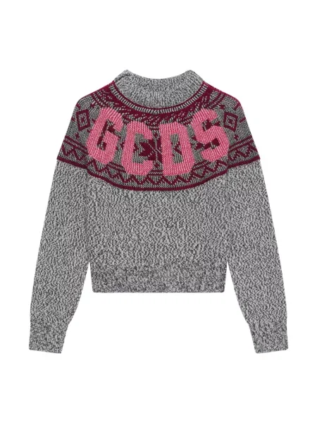 Sweter Gcds wełniany z logo szary
