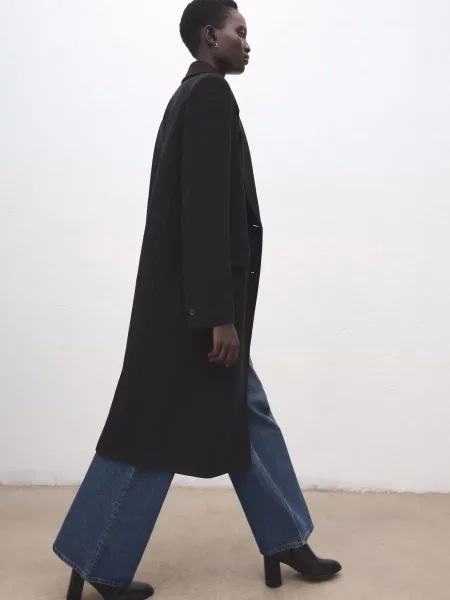 Пальто MANGO поліестер/вовна чорний