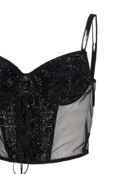 Top Ermanno Scervino s vezicama s čipkom crna