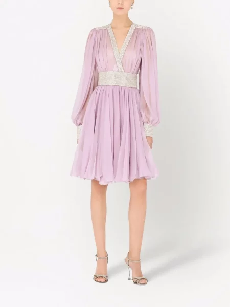 Рокля Dolce & Gabbana от шифон с V-образно деколте виолетово