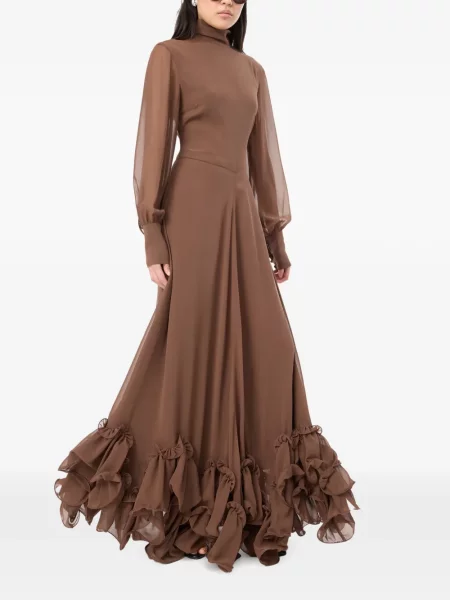 Lung rochie maxi Rotate Birger Christensen cu volane maro
