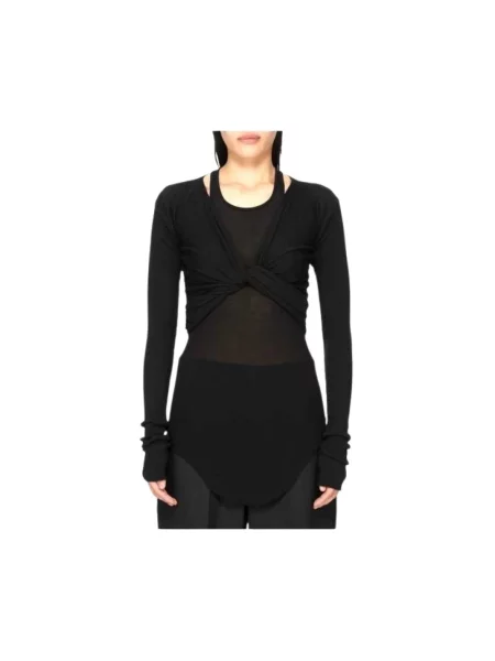 Top Rick Owens wełniany kopertowy o skróconej długości czarny