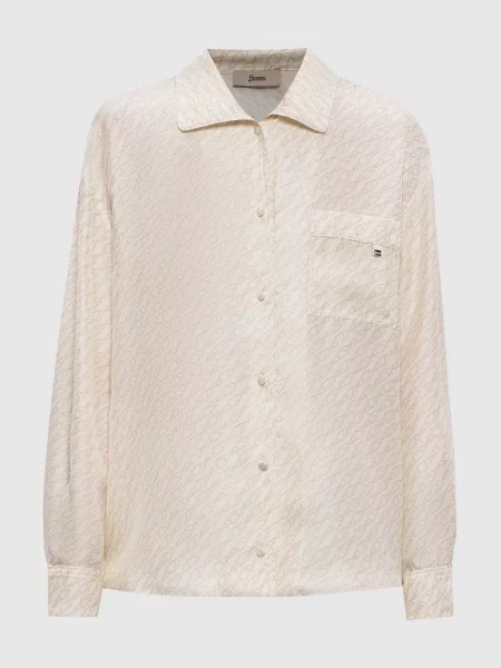 Блуза із шовку в брендовий принт Herno бежева