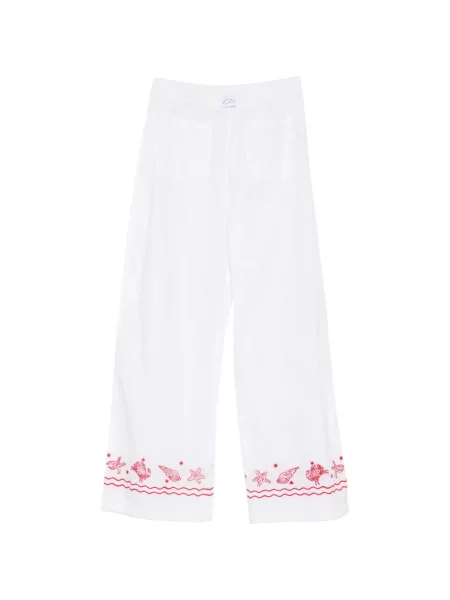 Pantaloni Maison Labiche cu broderie alb