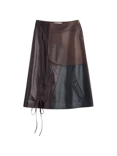 Fustă midi Maison Margiela cu șireturi din dantelă maro