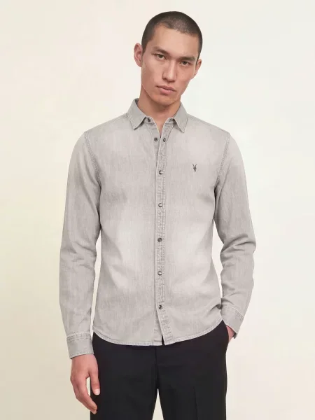 Allsaints Džínová Košile Gleason Extra Slim Fit světle šedá