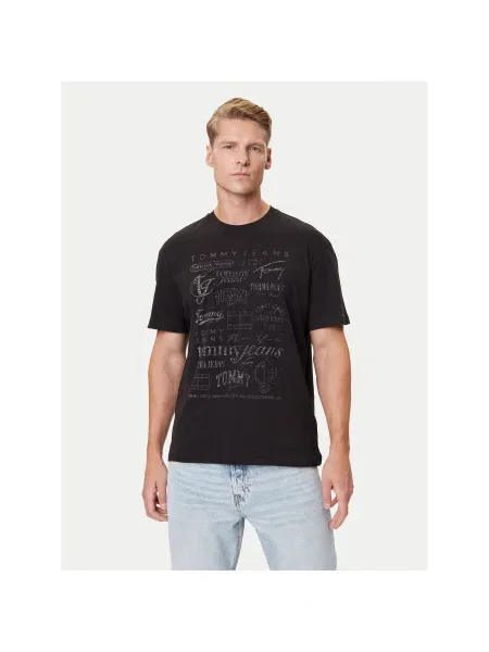 Tommy Jeans Póló Archive Logos Relaxed Fit fekete