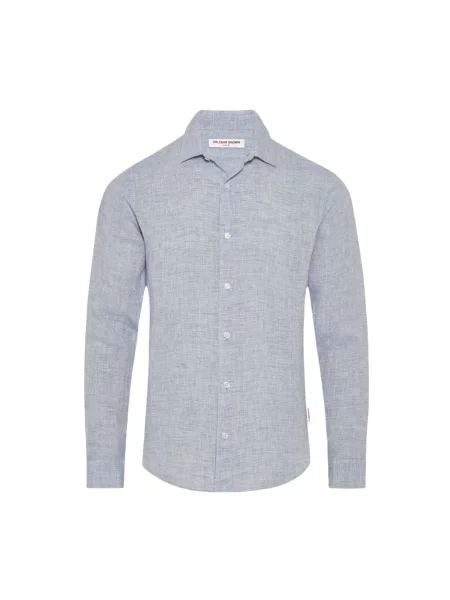 Orlebar Brown Koszula Lniana Giles Slim Fit blau brązowa