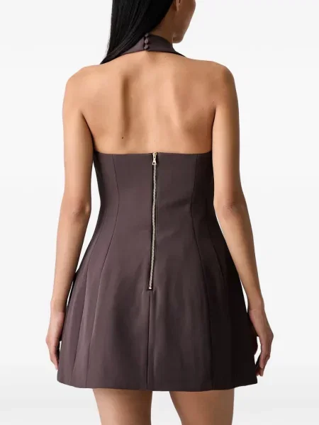 Rochie mini Bardot cu gât halter maro