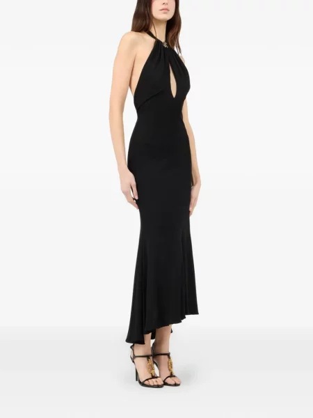 Rochie maxi Roberto Cavalli cu gât halter negru