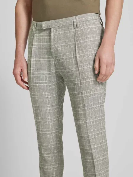Spodnie z zakładkami w pasie o kroju slim fit z dodatkiem lnu model ‘SAND’ Cinque beżowe