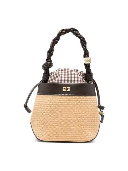 GANNI torebka crossbody pleciona Bou Raffia brązowa