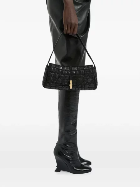 Geantă Balmain cu broderie din piele negru