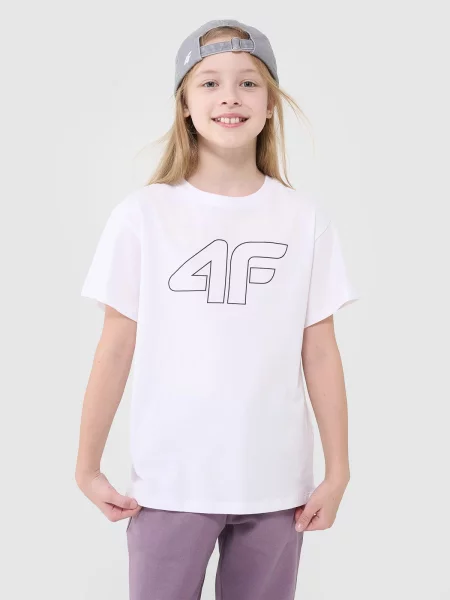 4F t-shirt dziecięcy koszulka dla dziewczynki oversize biały