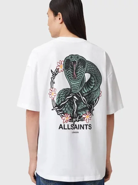 AllSaints tricou din cu imprimeu alb