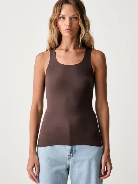 Maison Margiela top dámsky s elastanom hnedá