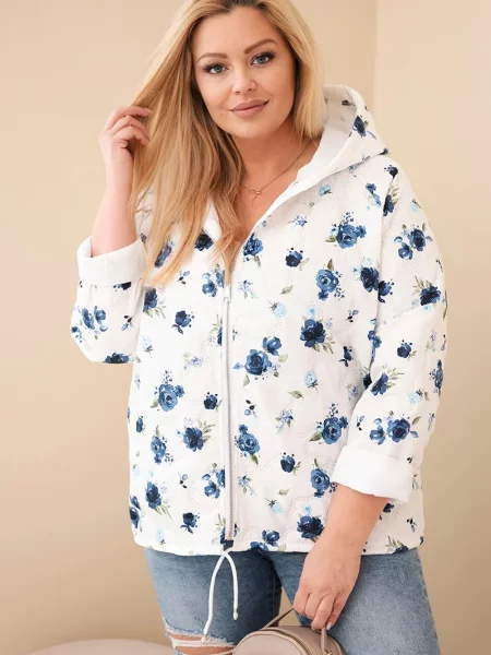 Jachetă matlasată Kesi Włoski cu model floral matlasat albastru