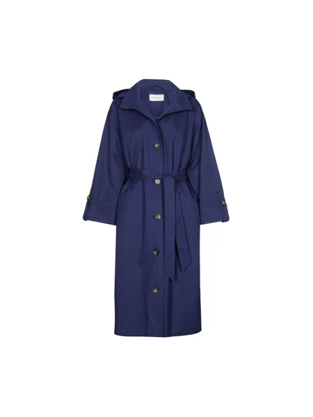 Długa parka Marie Méro z kapturem niebieska