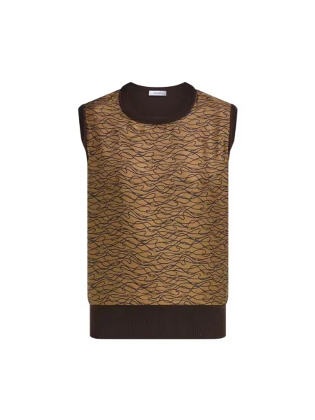 Sweter Ferragamo wełniany z nadrukiem brązowy