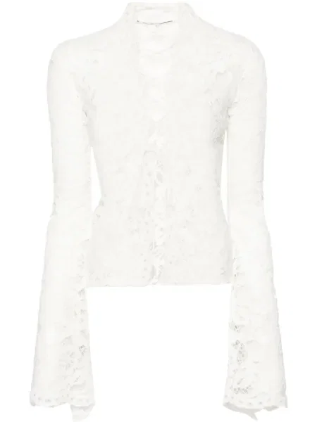 Top Manuri din dantelă alb