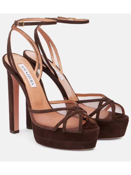 Pantofi cu toc Aquazzura din piele de căprioară cu platformă maro