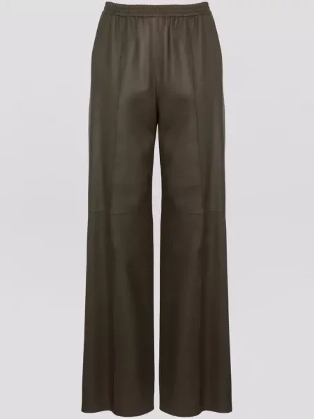 Pantaloni de piele Yves Salomon din piele maro