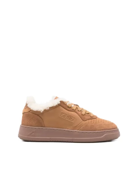 Sneakersy Autry zamszowe z okrągłym noskiem brązowe