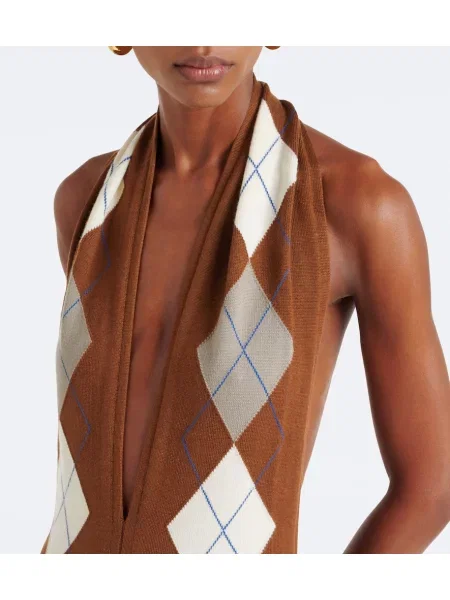Body Mugler de lână cu model argyle maro