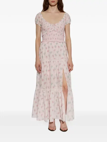 Rochie maxi Loveshackfancy cu model floral cu imagine roz