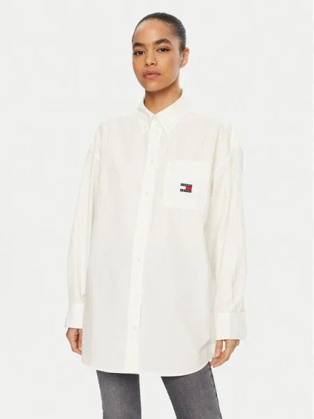 Tommy Jeans Cămașă Oversize alb