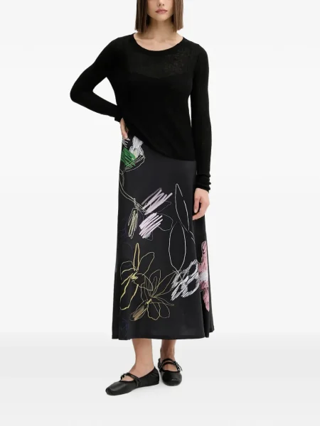 Sukienka midi Desigual w kwiatki z nadrukiem do kolan czarna