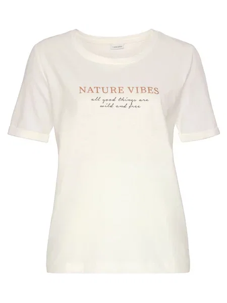 LASCANA Bluză de noapte ecru roșu negru