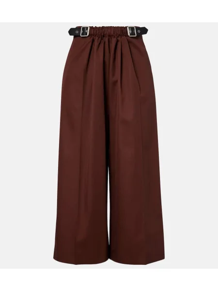 Pantaloni culottes Loewe cu talie înaltă de mătase maro