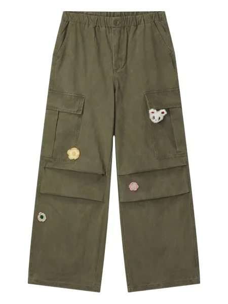 Małe mały spodnie cargo Mini Cream w kwiatki zielone