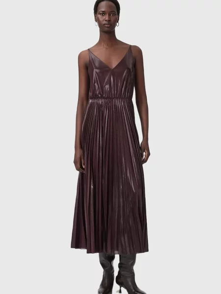 AllSaints sukienka i sweter midi rozkloszowana brązowy