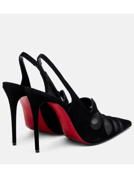 Semišové lodičky Christian Louboutin s otvorenou pätou čierna