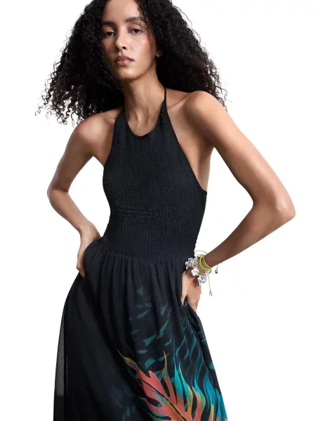 Rochie florală Desigual cu model floral negru