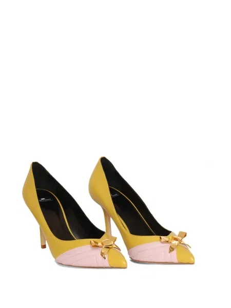 Pantofi cu toc Elisabetta Franchi cu funde din piele galben