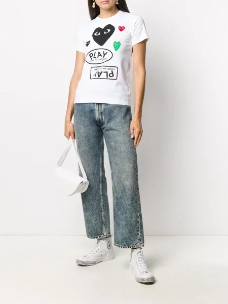 Koszulka Comme Des Garcons Play z nadrukiem w serca biała