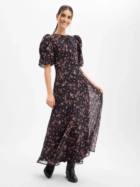 Sukienka midi z bufiastymi rękawami model Kikka' Neo Noir czarna