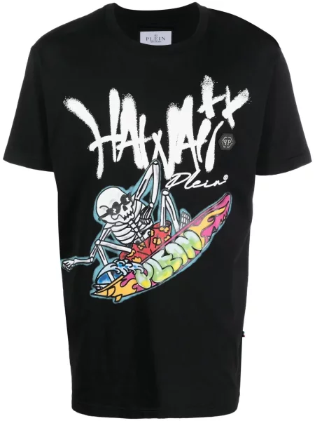 Tricou Philipp Plein cu imagine tip Hawaii negru