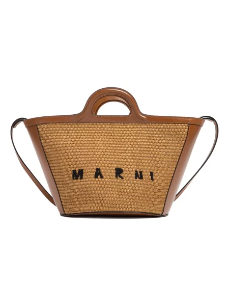 Shopperka Marni skórzana boho pleciona brązowa