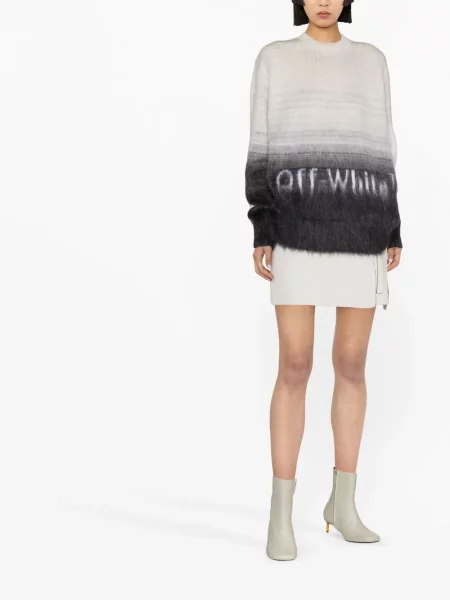 Megztinis Off-white apvaliu kaklu su autografu balta