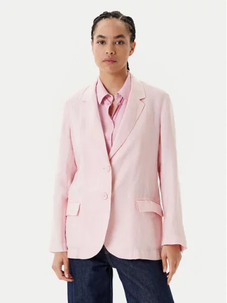United Colors of Benetton marynarka lniana jednorzędowa gładka różowy