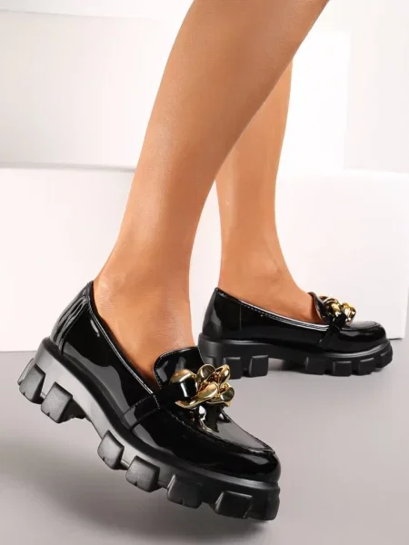 Mocasini cu Lanț Decorativ pe Talpă Groasă Rarola negri